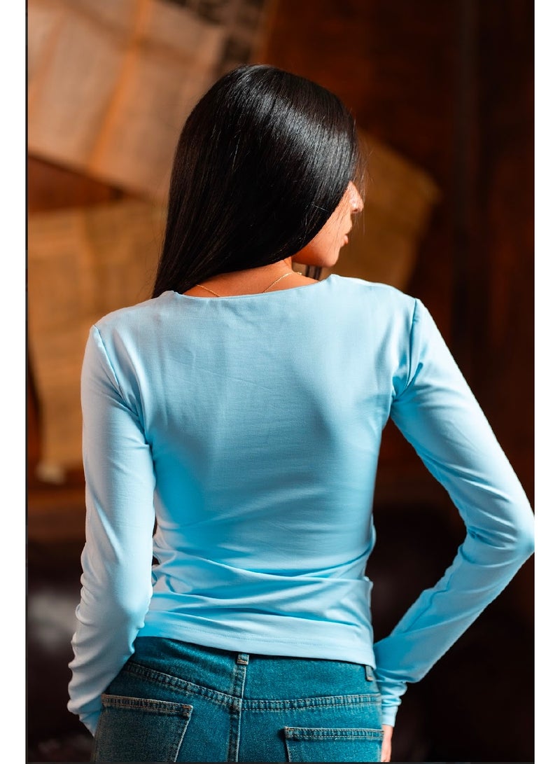 كنزه توب بيزك كم طويل برقبة مربعة - Image 3